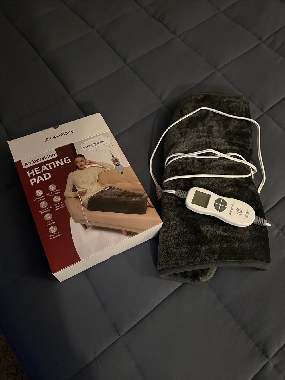 Ambershine Gray Weighted XL Heating Pad with Controller BRAND NEW IN BOX